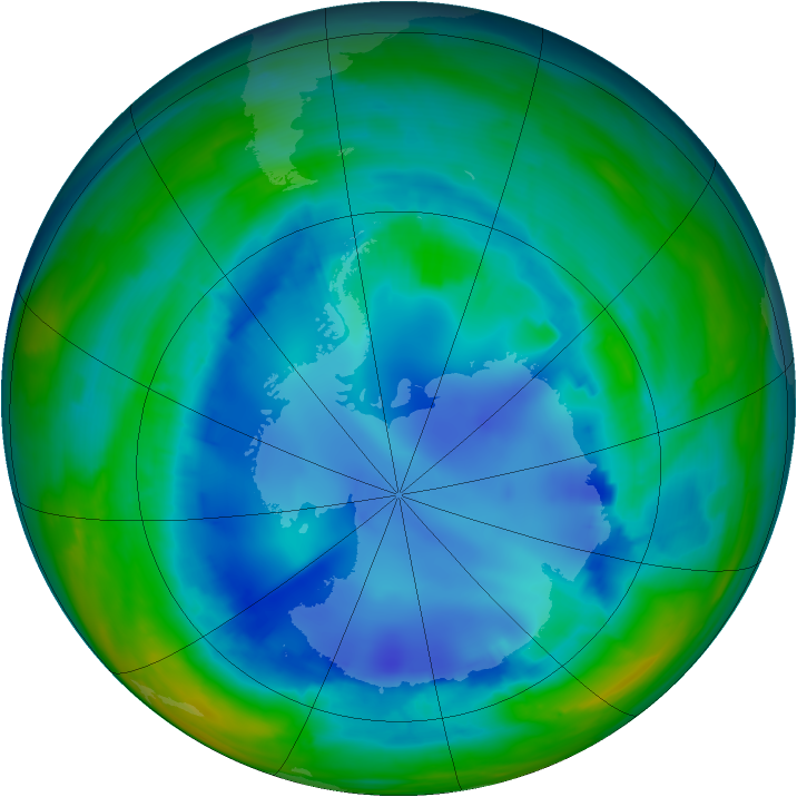 Antarctic ozone map for 15 August 2008